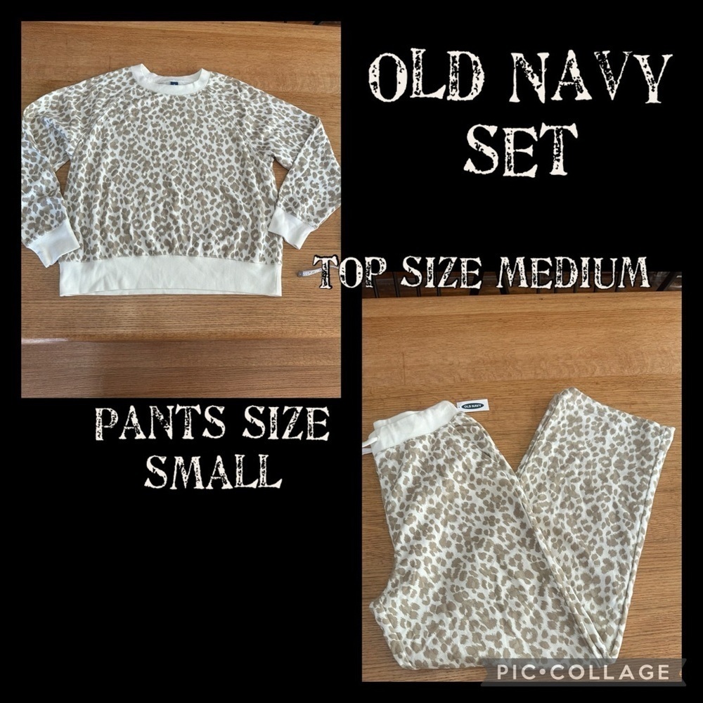 Old Navy NWT neutral leopard crew sweatshirt sz medium and relaxed pants Small
